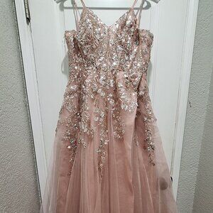 Dusty rose prom dress w/ slit, size 10